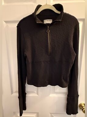 We The Free Charcoal Gray Ribbed Half-Zip Sweatshirt